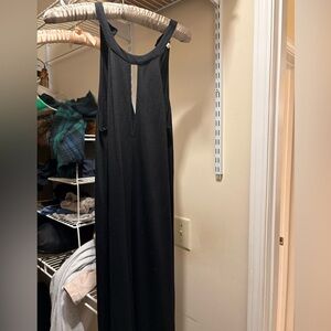 Black Sleeveless Maxi Dress with front slit at the bottom of the dress.